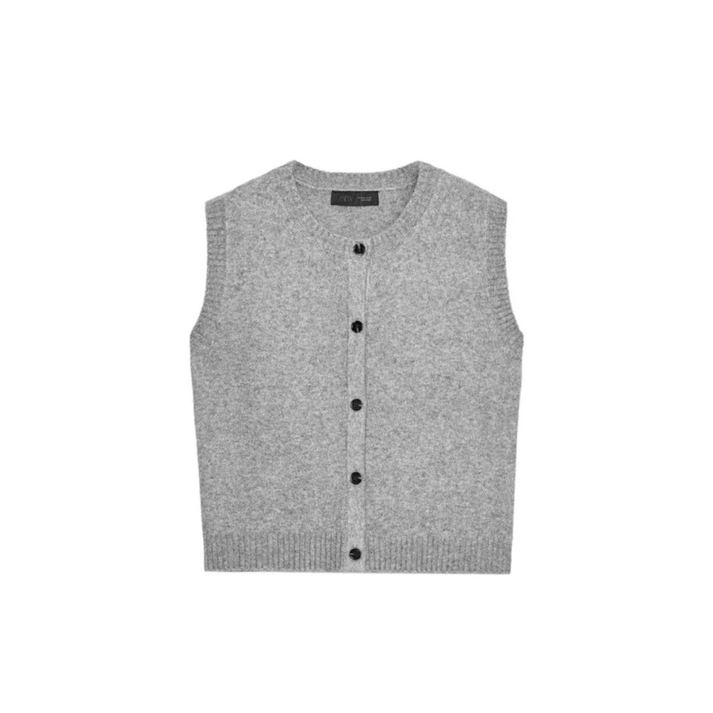 Zara Soft Gray Knit Sweater Vest size Small